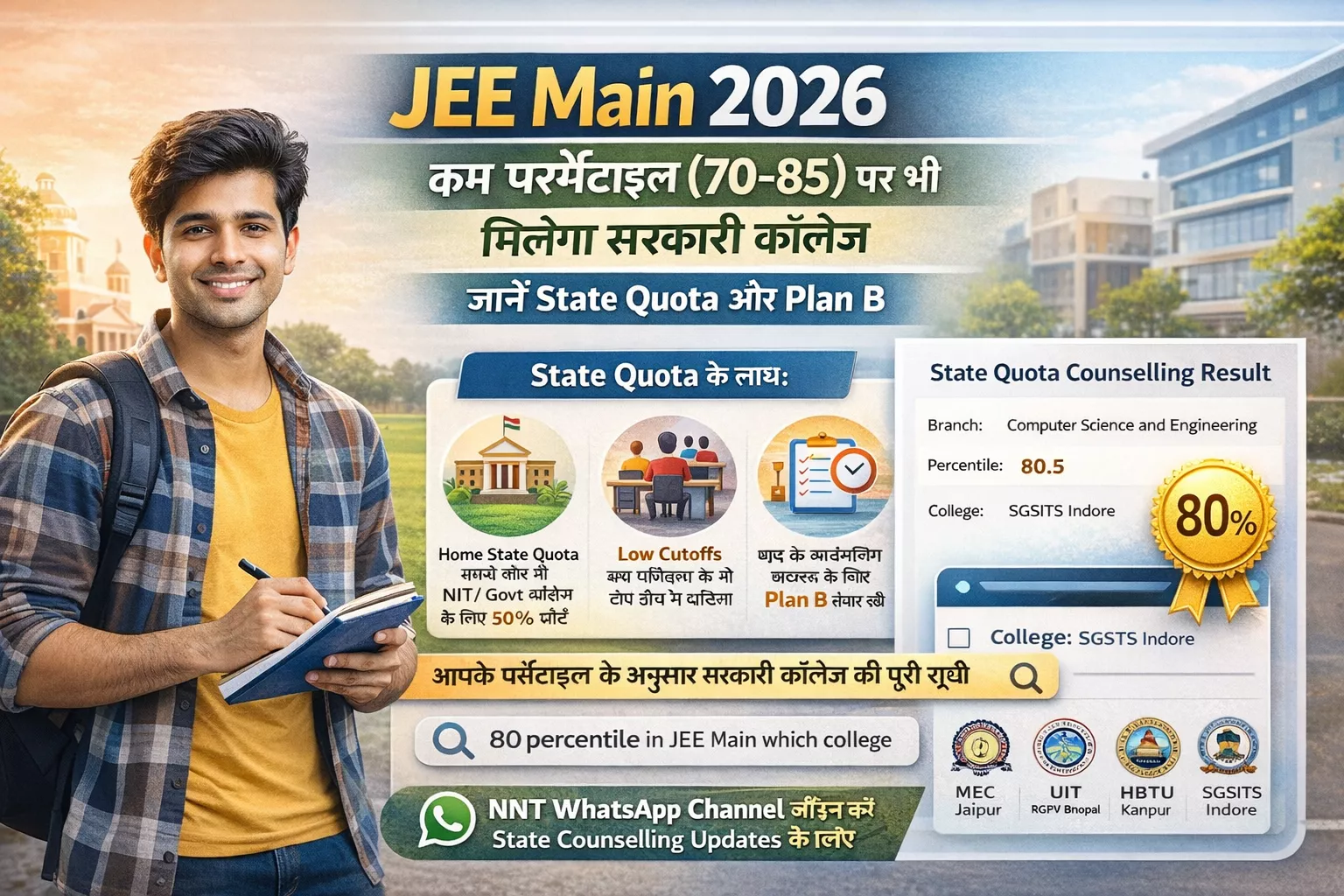 JEE Main 2026 Low Percentile 70-85 College List State Quota